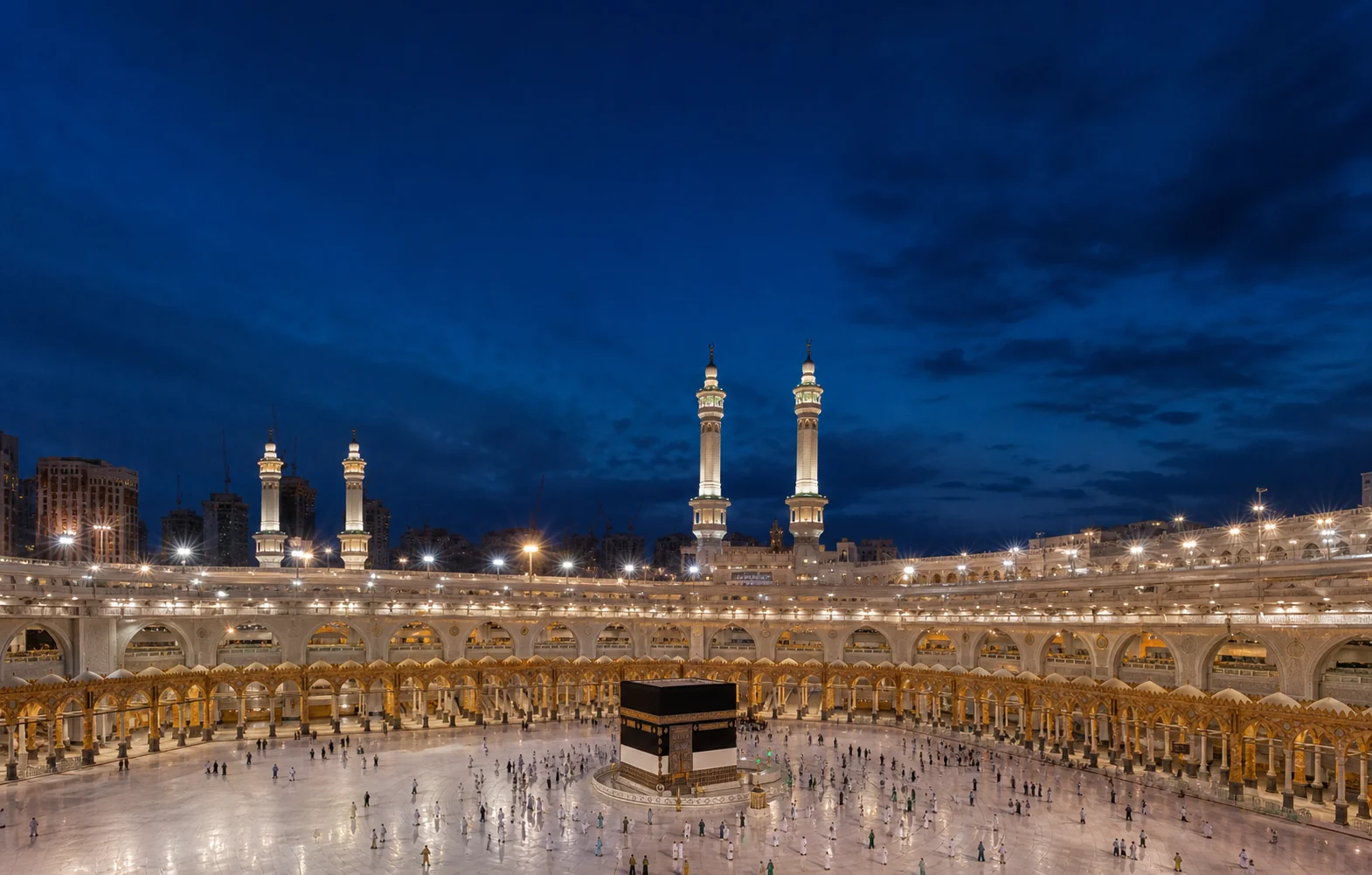 Masjid al-Haram and the Kaaba in Makkah at blue hour